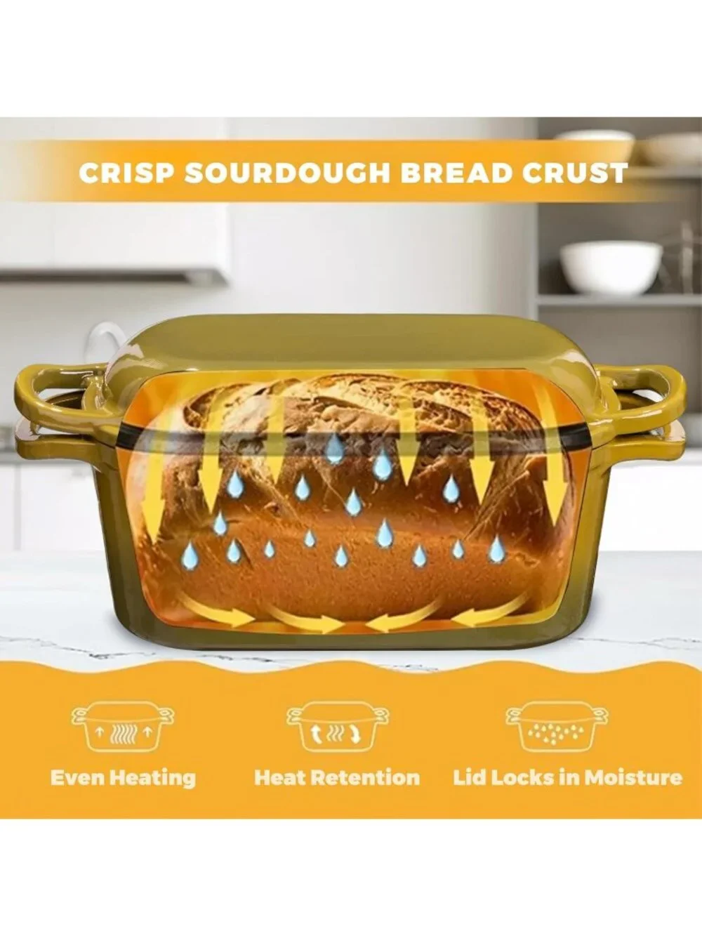 4.6 Qt Olive Oval Enameled Cast Iron Dutch Oven Lid for Sourdough Bread Baking